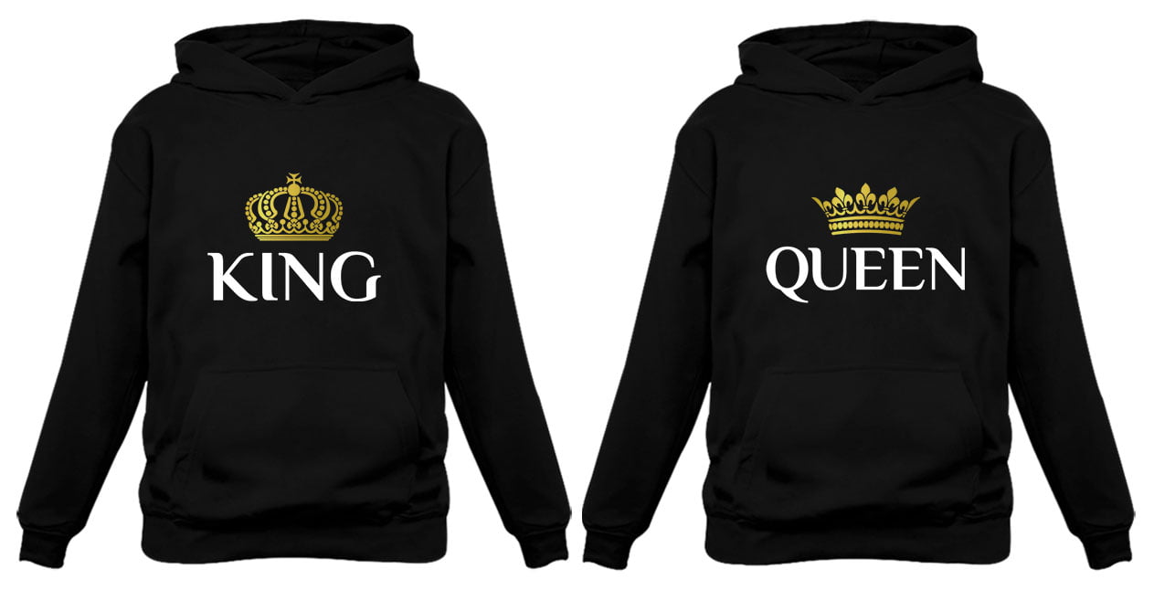 King Queen Matching Couple Pullover Hoodie Set Valentines Day Gift His & Hers Hoodies 