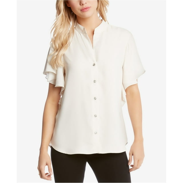 Karen Kane Blusa con botones y mangas con volantes para mujer, color blanco roto, pequeña Karen Kane Abotonar