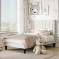 thumbnail image 2 of Amolife Twin Bed Frame, Upholstered Bed Frame with Velvet Vertical Channel Tufted Headboard, White, 2 of 10
