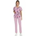 thumbnail image 5 of WTOBBY Plus Size Women's Short Sleeve Printed Scrubs Set, V-Neck with Pockets, Fun Animal Floral Design, 2-Piece Nursing Uniform, Medical Workwear for Healthcare Professionals,Light Purple L, 5 of 6