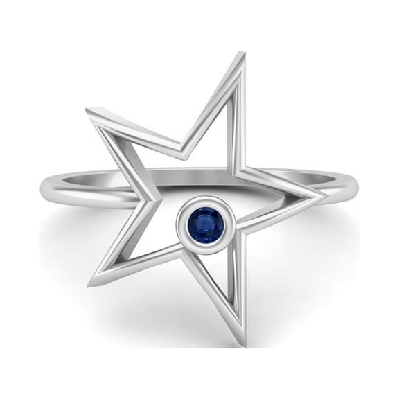 Mooneye 0.03 Ctw Round Blue Sapphire Open Star Ring 925 Sterling Silver Solitaire Women Gifts Ring
