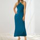 thumbnail image 2 of Vestido de noche de satén para mujer tallas grandes - Elegante cuello en V, diseño en la cintura, vestido de fiesta para bodas - Tallas XS-L, tejido con brillo lujoso, 2 of 5