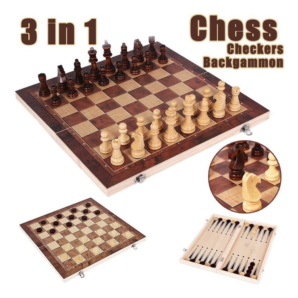 Arealer 3in1 Folding Wooden Chess Set for Adults Chess Board Game for family Wood Chess