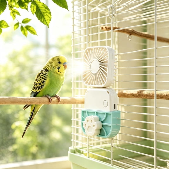 Cage Mount Bird Fan USB Rechargeable Quiet Parrot Cage Ventilation Fan Adjustable Angle Gentle Air Cooling Fan for Budgie Small Pet Bird Cage