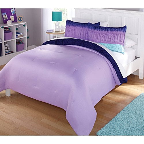 Heritage Club Ombre Ruched Kids 6 Piece Comforter Set, Queen, Purple
