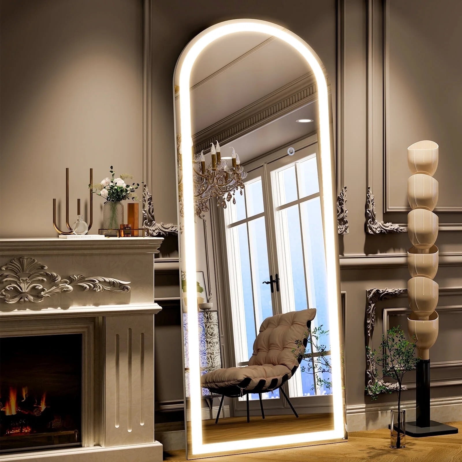 BEAUTYPEAK 68"x26" LED Arched Full Length Mirror Freestanding Full Body Mirror