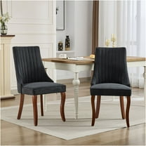 JERFIT Upholstered Dining Chairs Set of 2, Modern Fabric Kitchen Side Chairs with High Back and Curved Solid Wood Legs, Comfortable Accent Chairs for Dining Room, Black