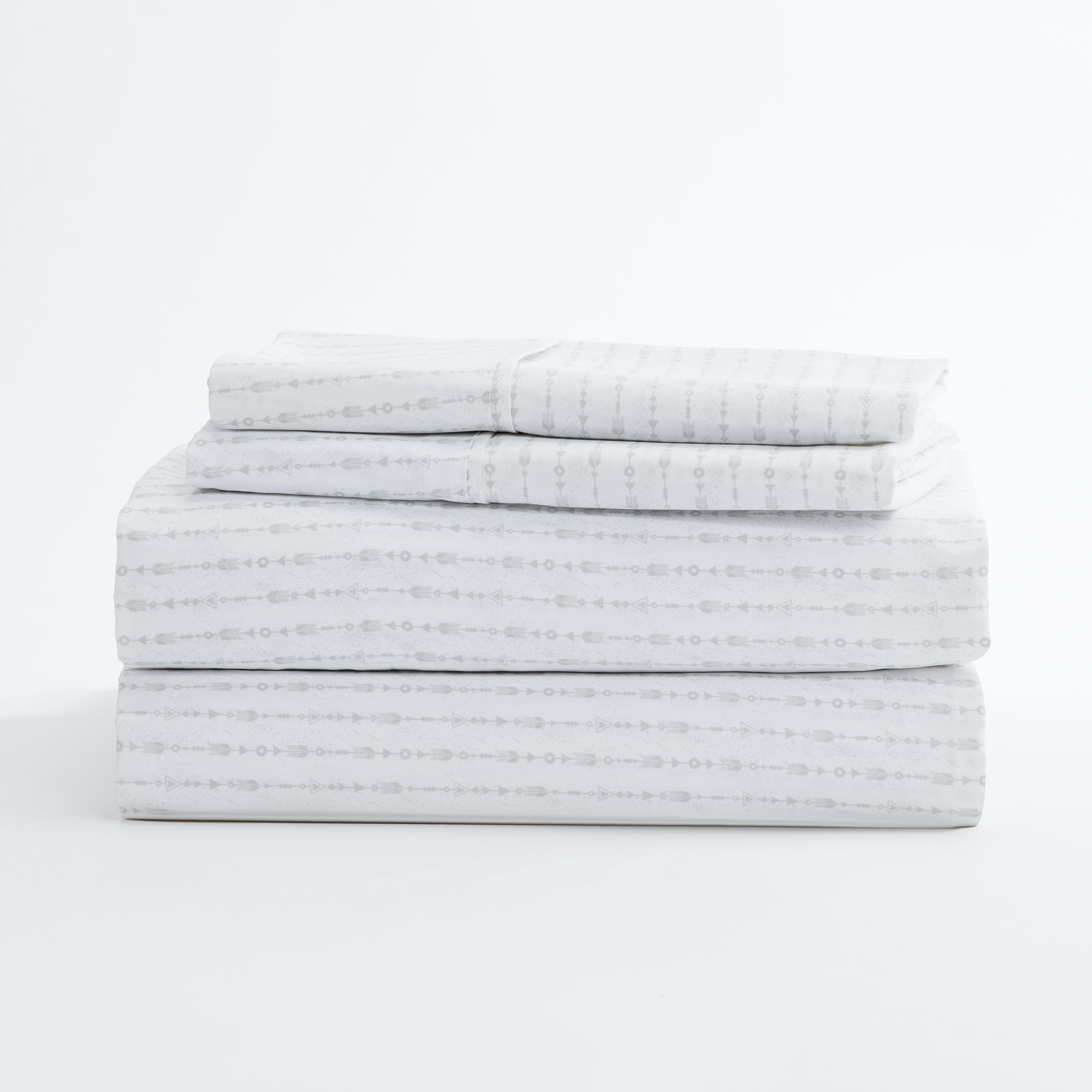 Noble Linens 4 Piece Pattern Microfiber Bed Sheets Set, Light Gray Beaded Arrows, King