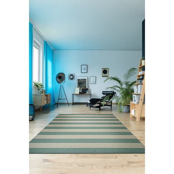Couristan 5.25' x 7.5' Striped Indoor Outdoor Area Throw Rug - Green and Cream