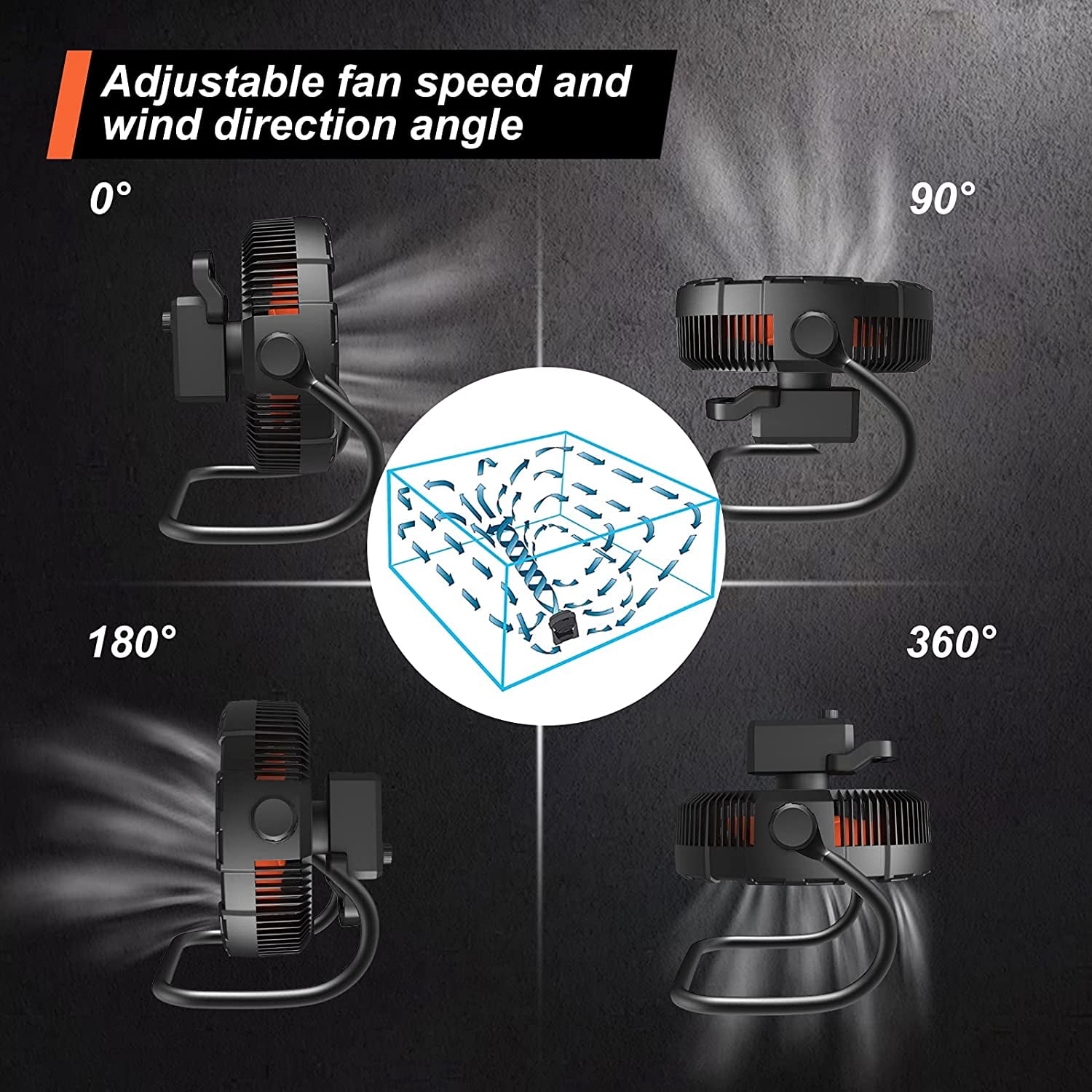Petbank 12" High Velocity Floor Fan with Led Light, 15000mAh Rechargeable Battery Fan, 360Adjustable Tilt Industrial Camping Fan Outdoor Indooroor Indoor