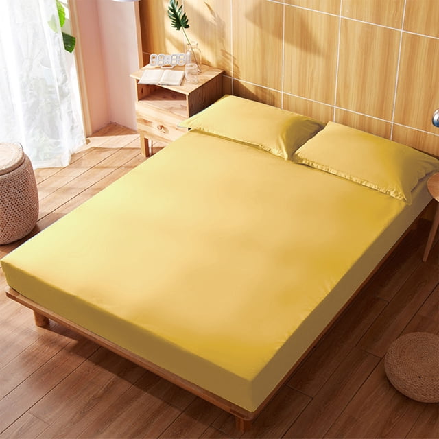 HCBY Solid Color All-Inclusive Fitted Sheet, Non-Slip Deep Pocket Mattress Protector, Skin-Friendly Stretch Knit Bed Sheet for Double Bed, Pet & Kid Friendly (Yellow,74.8"x54.3"x11.8")