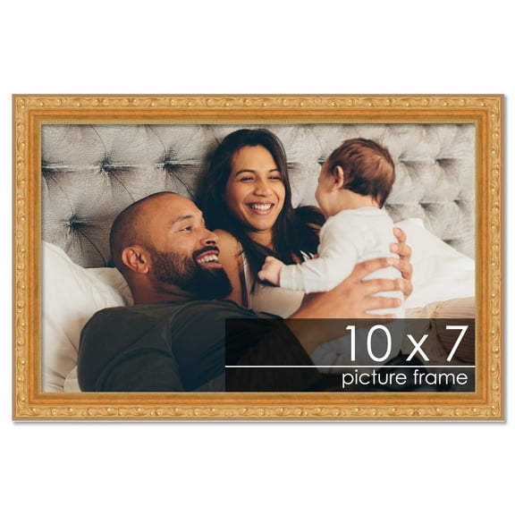 10x7 Gold Wood Picture Frame - UV Acrylic, Foam Board Backing, Hanging Hardware