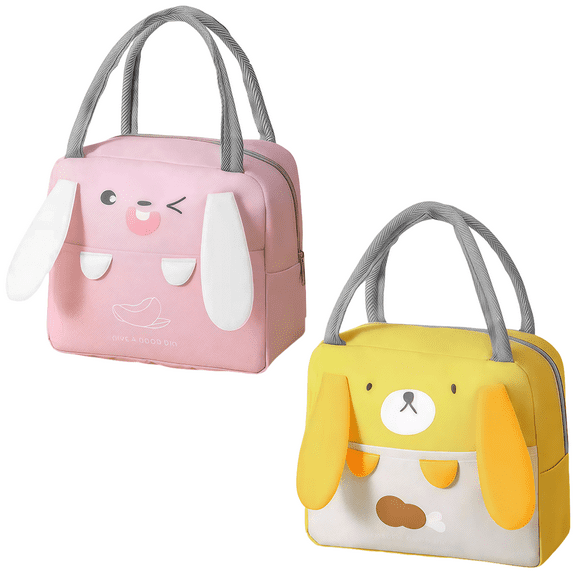 Agoplee 2 Pack Lunch Box, Cute Cartoon Cooler bag, Reusable Lunch Bag Handbag Keep Fresh Bag Cooler Handbag for Picnic Work