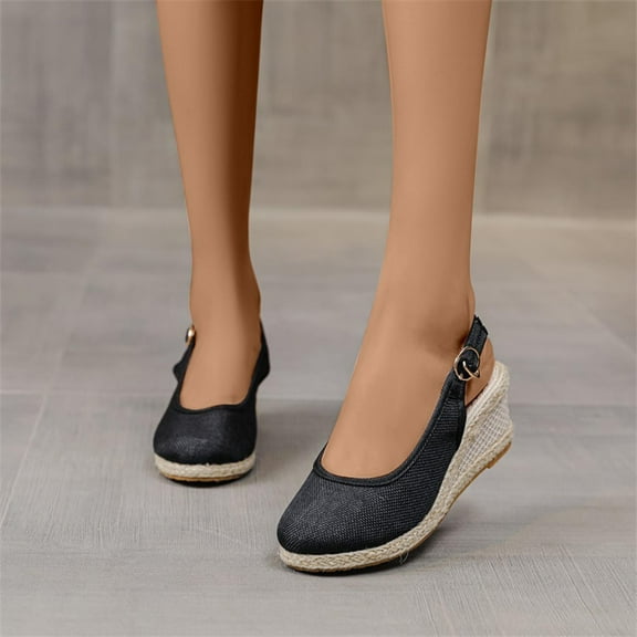 HAOTAGS Wedge Sandals for Women Closed Toe Slide Sandals High Heel Casual Walking Shoes Black Size 34