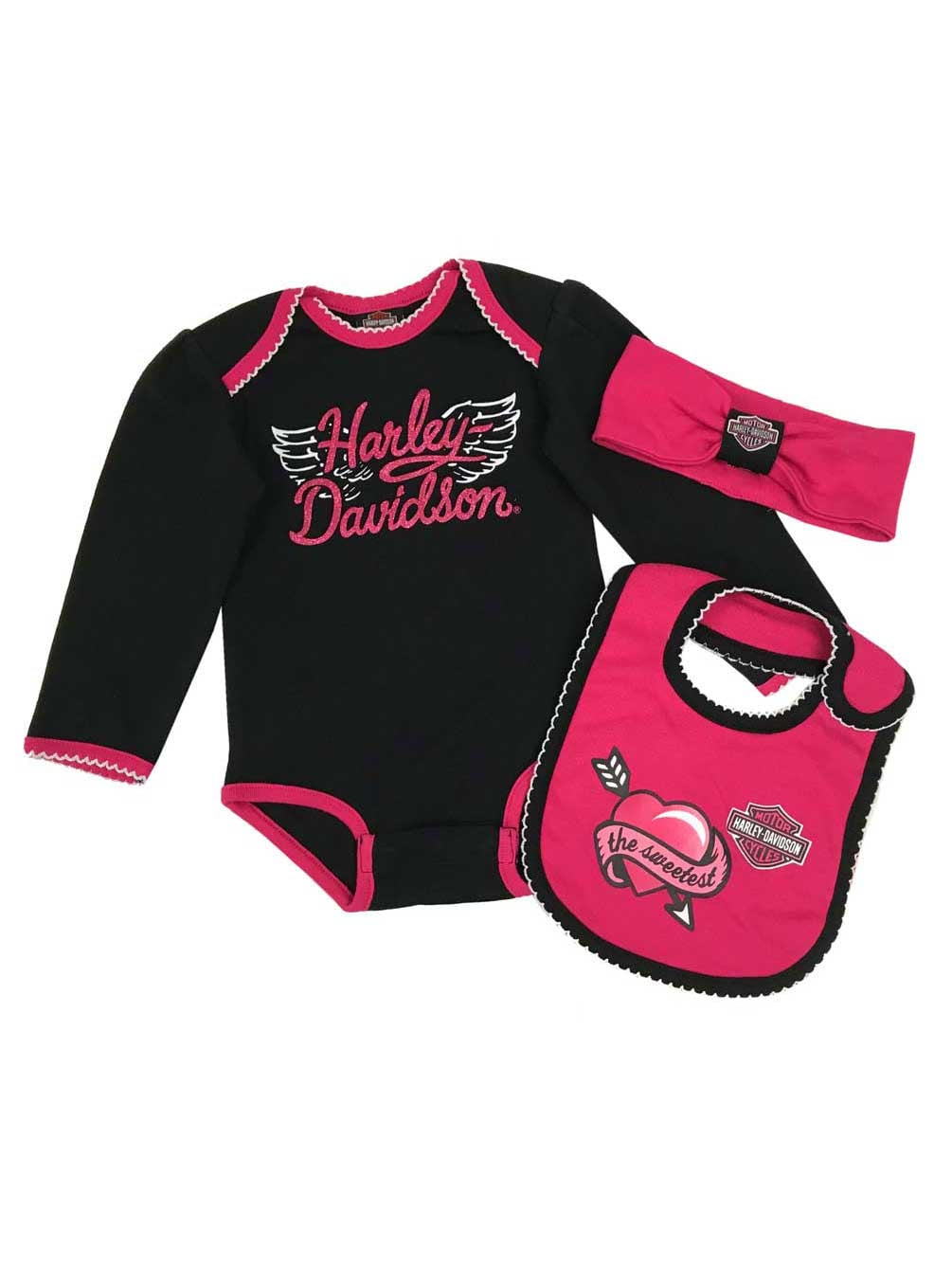Harley Davidson Baby Girls 3 Piece Newborn Creeper Headband Bib Set 2503821 Harley Davidson Walmart Com