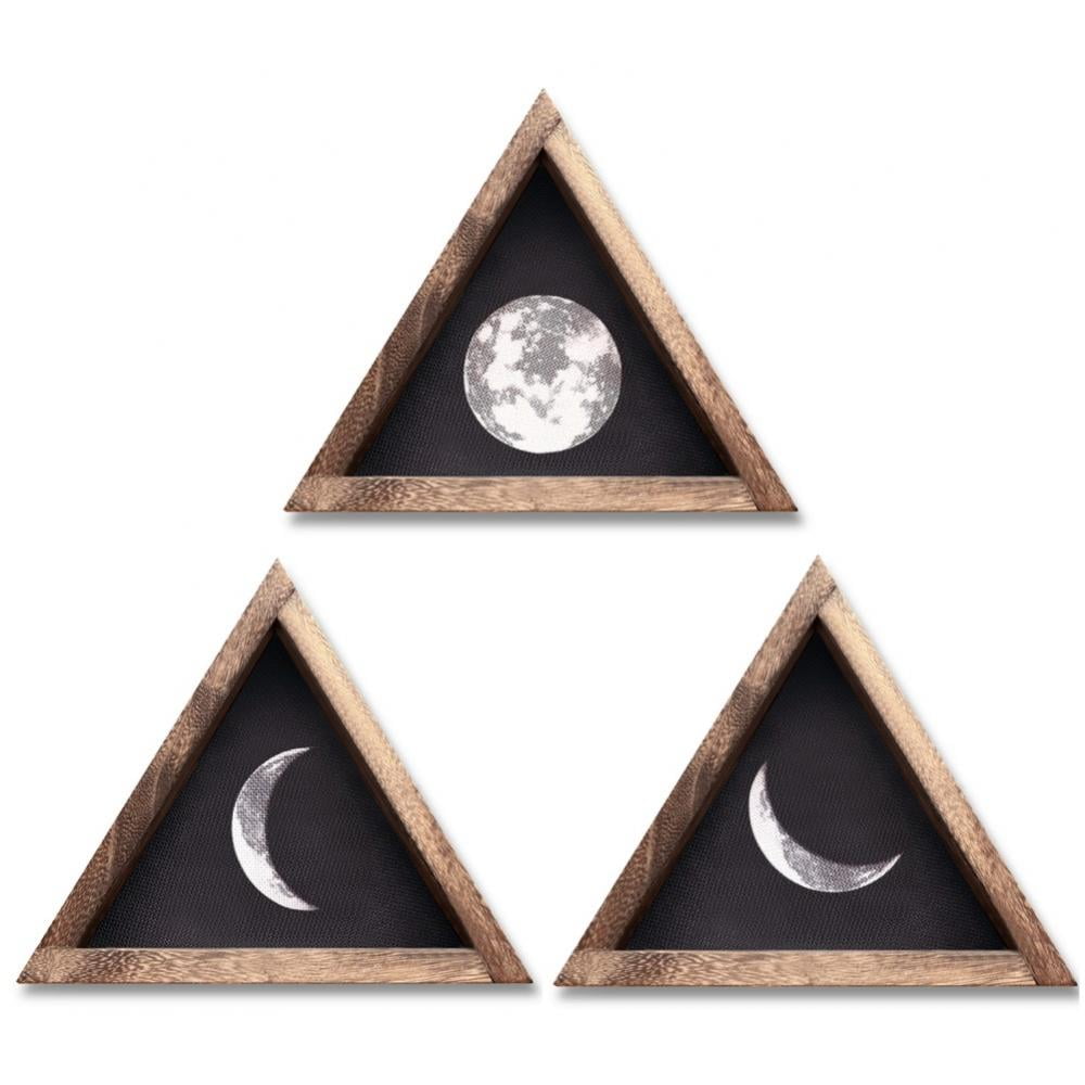 Rustic Wall Moon Phases Decor Wood Moon Signs Framed Wooden Modern Art Trio Wall Pediments for
