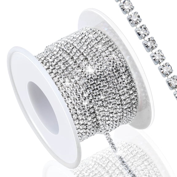 10 Yards 2MM Crystal Rhinestone Close Chain Trim for Sewing Crocs Shoes Clothes Cups, SS6 Claw Rhinestone Chain for Craft Jewelry Wedding Bouquet DIY Decoration, Silver