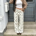 thumbnail image 6 of Sorvello Women's Polka Dot Pattern Barrel Jeans Casual Wide Leg Mid Rise Denim Pants Y2K Cute Jeans White M, 6 of 6