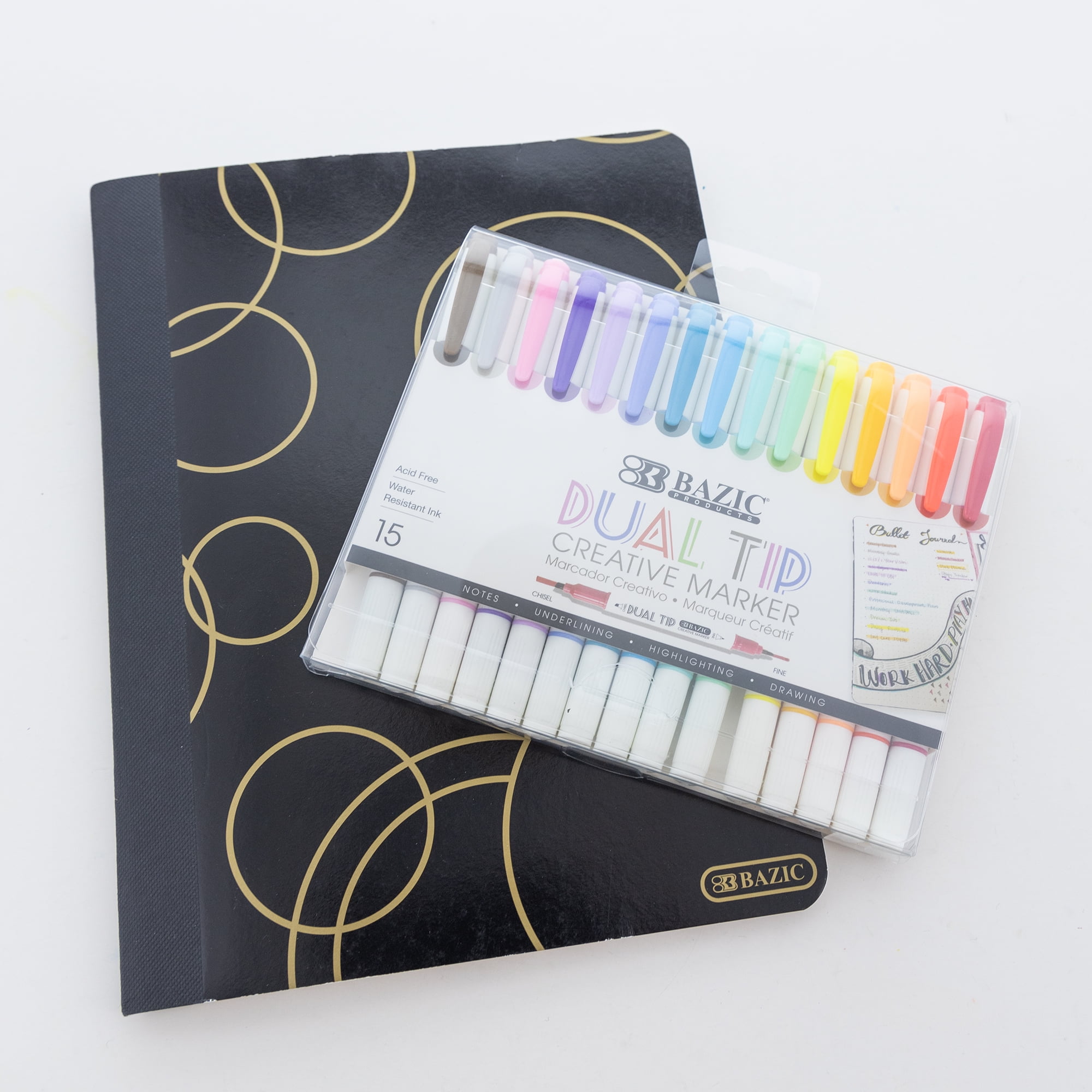 BAZIC Dual Tip Creative Markers Set, Broad & Fine Point Tips Highlighter, 15 Colors Art Marker Pens, 2-Packs