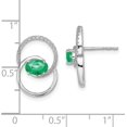 thumbnail image 4 of Solid 14k White Gold Double Circle Emerald/Diamond Post Earrings, 4 of 5