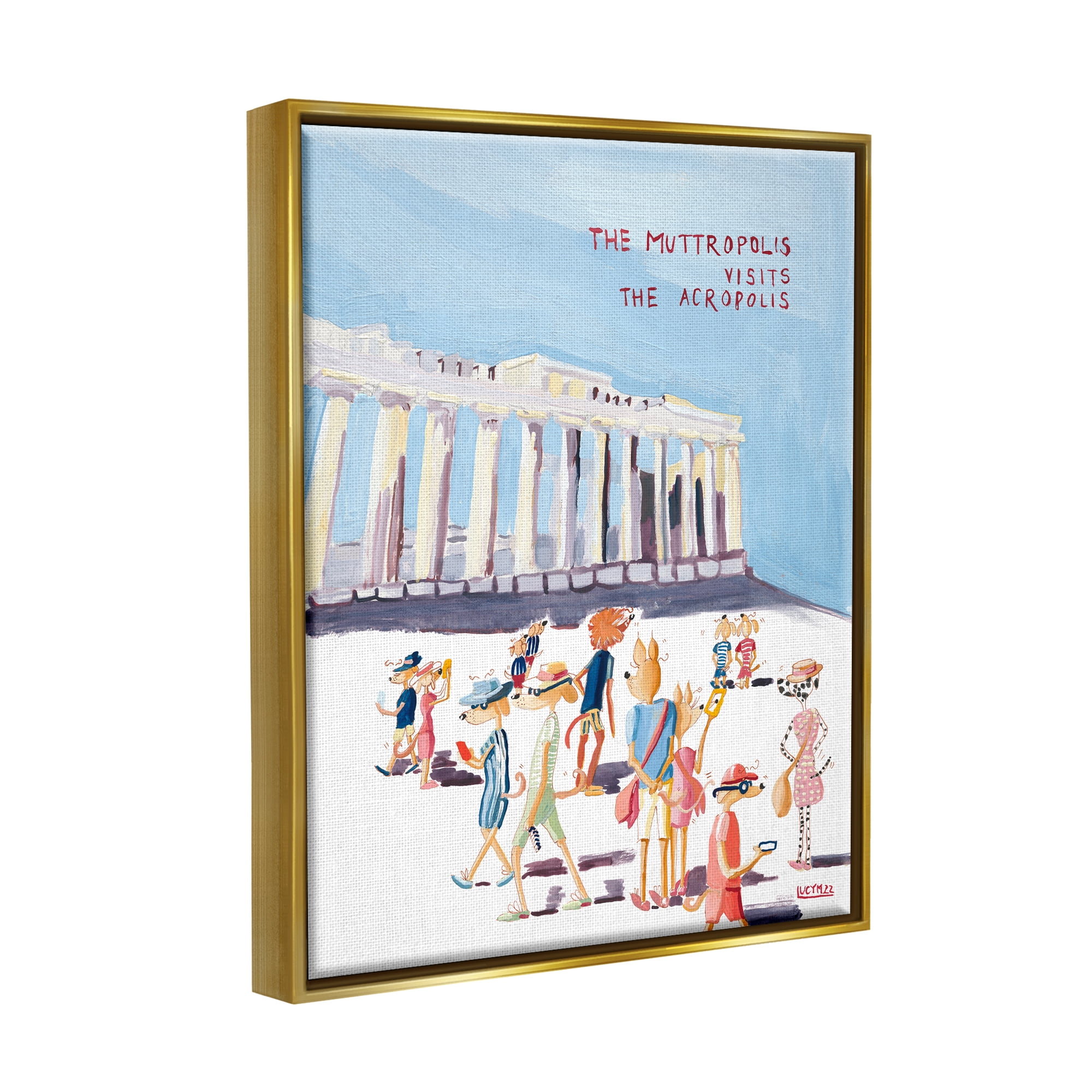 Stupell Industries Muttropolis Visits Acropolis Funny Animals & Insects Painting Gold Floater Framed Art Print Wall Art