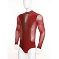 thumbnail image 5 of Yeahdor Mens Shiny Rhinestone Mock Neck Latin Tango Dance Bodysuit Figure Skating Performance Leotard Red XL, 5 of 7
