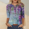 thumbnail image 2 of Yuanlook Women's Tops Fashion 3/4 Length Sleeve Business Casual Blouses Summer Tees Shirts - Purple - M, 2 of 6