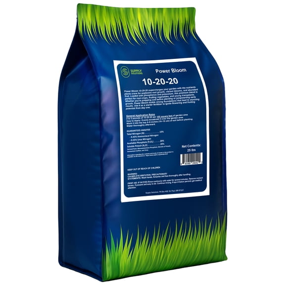 Supply Solutions | Power Bloom 10-20-20 Fertilizer | Bloom Booster Fertilizer for Flowers and Plants, High Phosphorus NPK Fertilizer for Vegetable Garden, Fruit Tree and Flower Fertilizer - 25lbs