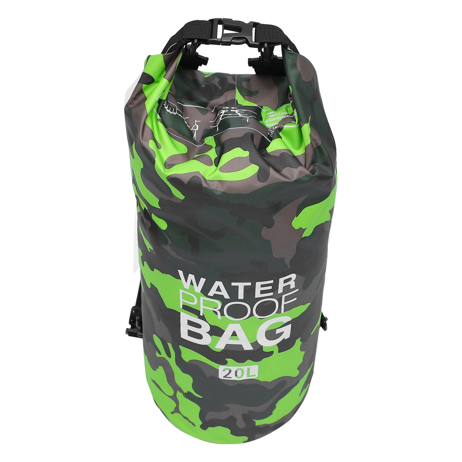 FOLOYORI 1Pc Outdoor Waterproof Bag Green PVC Bucket Style Portable Storage Pouch for Camping Beach and Hiking