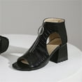 thumbnail image 6 of Womens Sandals 2024 Fashion Solid Color Leather Hollow Open Toe Thick High Heeled Front Zipper Roman Sandals, 6 of 9