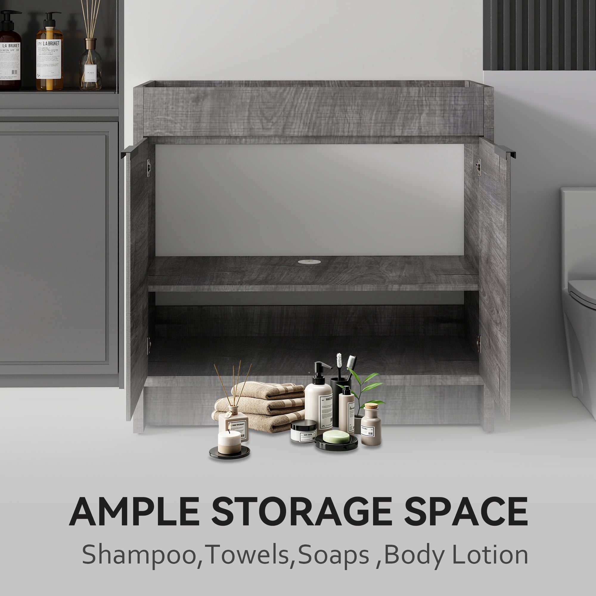 Leumius 30" Freestanding Bathroom Vanity Cabinet with Soft-Close Double Doors,Modern Bathroom Vanity,Spacious Interior Storage,Cabinet Only,Grey