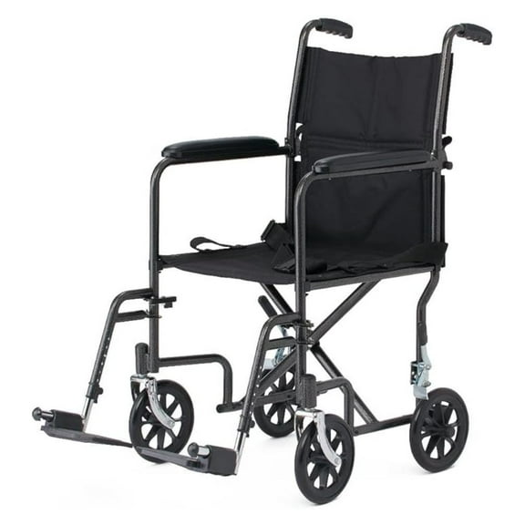 Black Hammertone Transport Chair, 19inch Seat, 300lbs Weight Capacity, Lightweight