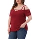 thumbnail image 4 of Blusa casual de verano para mujer de tallas grandes Agnes Orinda, con hombros descubiertos, corte en la parte superior, mangas cortas y diseño cruzado, talla 2X, color rojo, 4 of 6