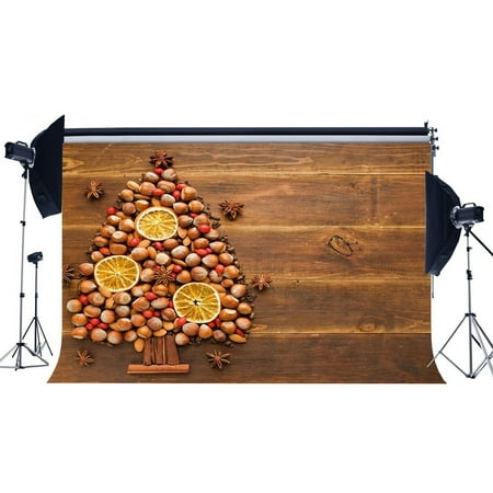 Image of MOHome 7x5ft Photography Backdrop Christmas Nuts Abstract Tree Vintage Stripes Wood Floor Winter Xmas Backdrops for Baby Kids Adults Happy New Year Background Photo Studio Props