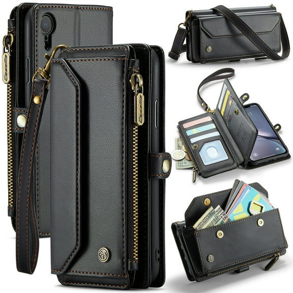 Crossbody for iPhone XR Case Wallet【RFID Blocking】with 10-Card Holder Zipper Bills Slot, Soft PU Leather Magnetic Shoulder Wrist Strap for iPhone XR Wallet Case Women