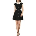 thumbnail image 1 of INSPIRE CHIC Robe Chemise Boutonnée pour Femme à Revers Cranté à Manches Courtes Ceinturée Robes de Travail m Noir, 1 of 6