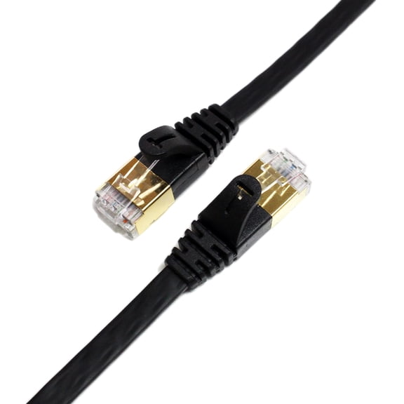 Tera Grand - CAT7 10 Gigabit Ethernet Ultra Flat Patch Cable for Modem Router LAN Network Playstation Xbox - Built with Gold Plated and Shielded RJ45 Connectors, 50 Feet Black