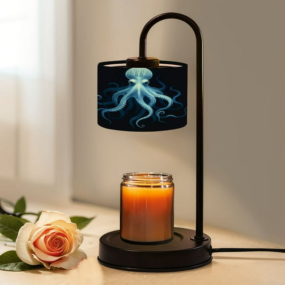 Candle Warmer Lamp with Timer, Glowing Blue Octopus Intricate Tentacles Bioluminescent Non-slip Wireless Remote Control Wax Melts Warmer with 4 Bulbs for Home Office Dorm, Birthday Gifts for Women