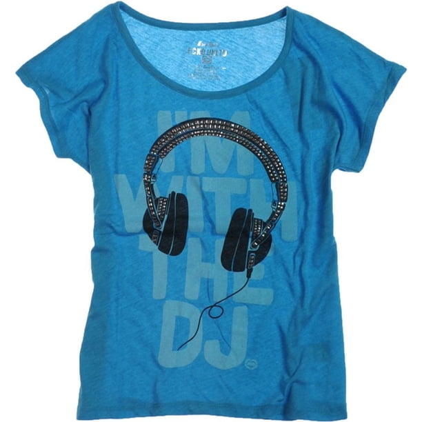 Camiseta gráfica Ecko Unltd con cuello abierto y auriculares para mujer azul extra pequeña