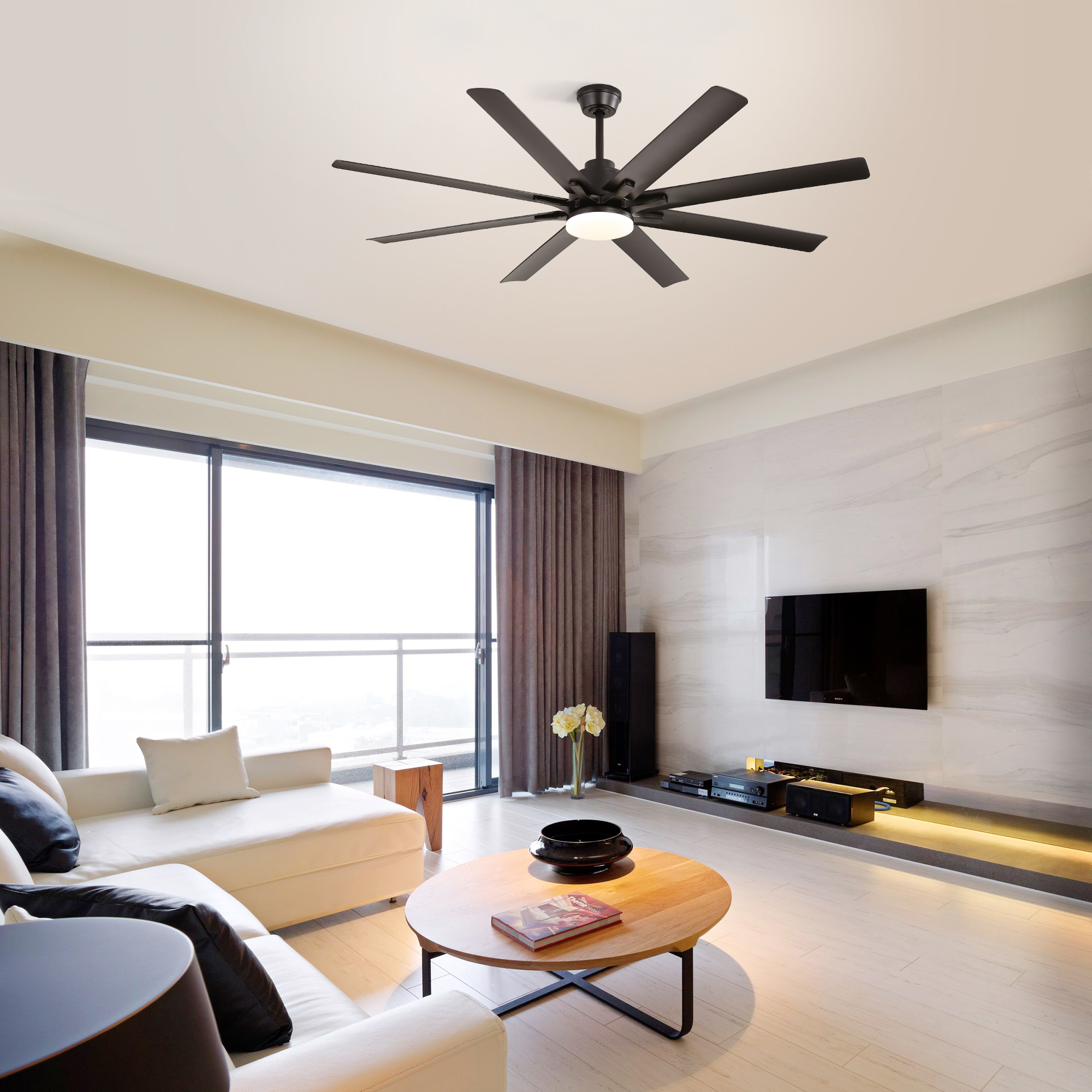 Ceiling Fan 66 Inch with Dimmable LED Light and 8 ABS Blades, Smart Ceiling Fan and Remote Control Fan with Reversible DC Motor for Home Office, Matte Black