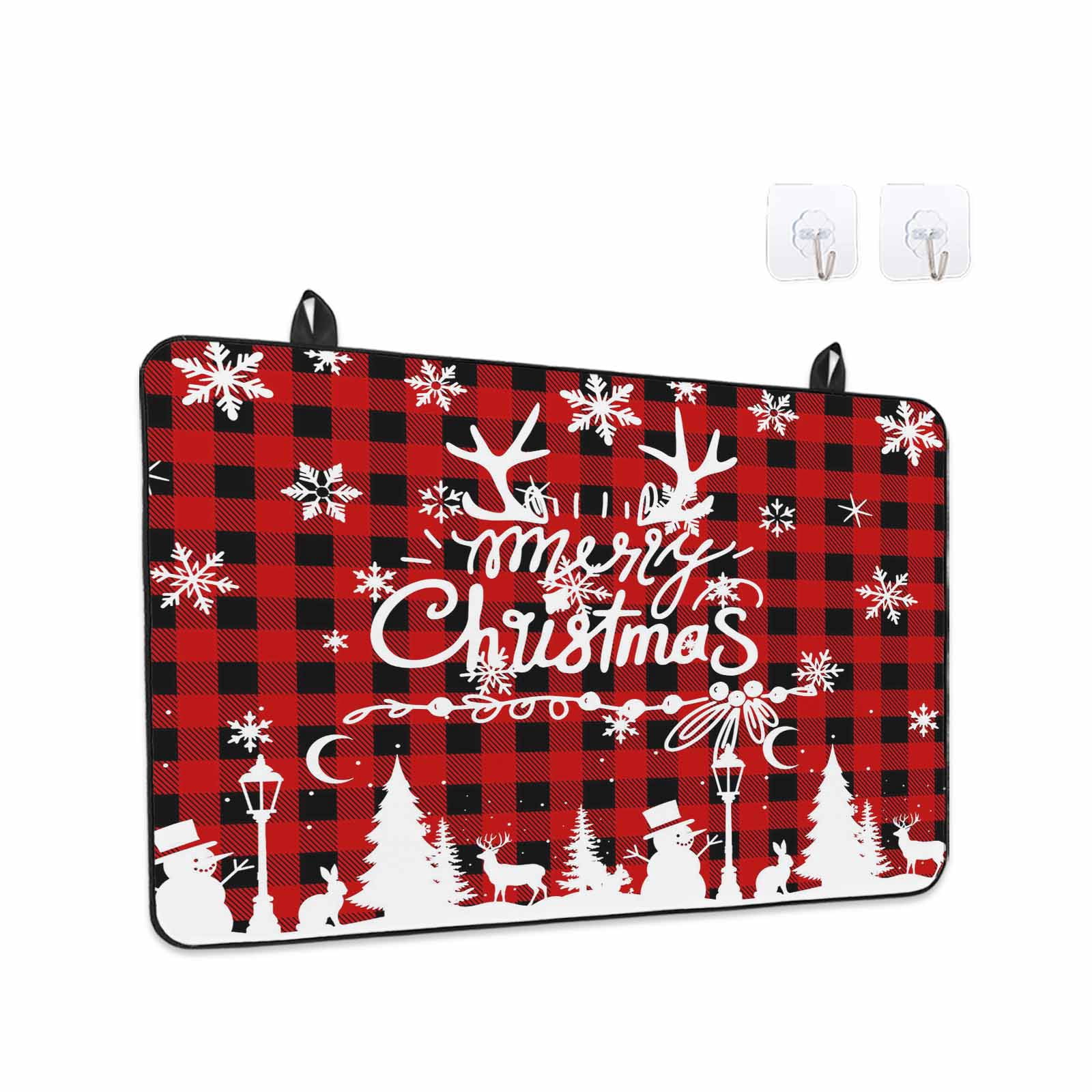 Christmas Stove Top Cover for Electric Stove, Heat-proof & Non Slip Glass Top Stove Cover Protector, Winter Snowman Snowflake Xmas Trees Red Plaid Kitchen Flat Cooktop Rubber Mat 24x21 Inches