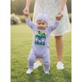 thumbnail image 3 of BemeyourBBs Newborn Baby Girls Mardi Gras Outfits Waffle Knit Rompers Fall Winter Spring Carnival Clothes Car Letter Embroidery Striped Long Sleeve Infant Bodysuits Jumpsuits with Hat, 3 of 8