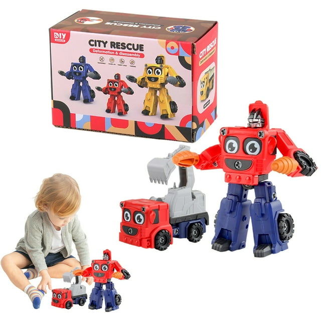 Jouets pour Garçons de 3 à 7 Ans Véhicules de Construction Robot Transformable Jouets pour Enfants Construction Jouets pour Tout-Petits de 4 à 8 Ans avec Jouets à Rétrofriction Camions pour Garçons Filles