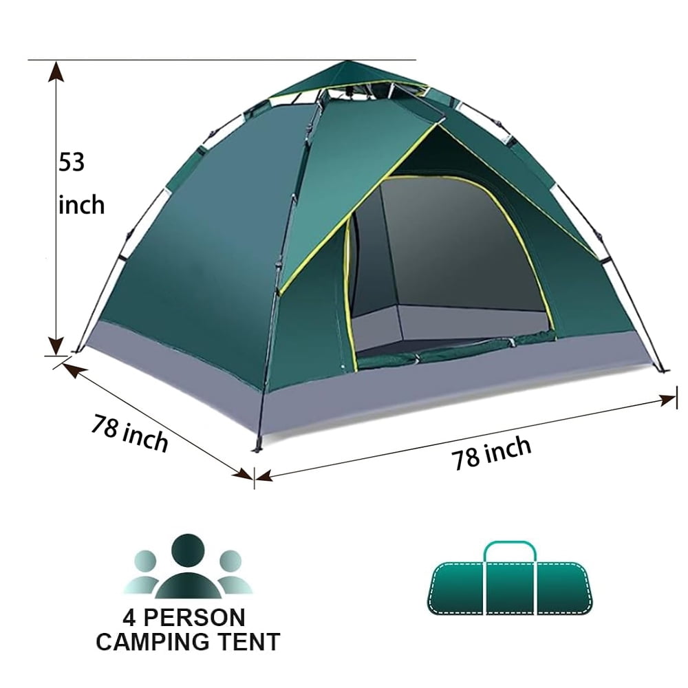 HOUFIY 4-Person Camping Tent, Easy Pop-Up Waterproof Dome for Hiking and Traveling