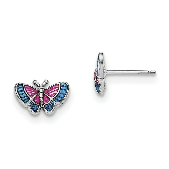 Boucles d'Oreilles en Argent Sterling Rhodié Madi K Émail Papillon QGK107