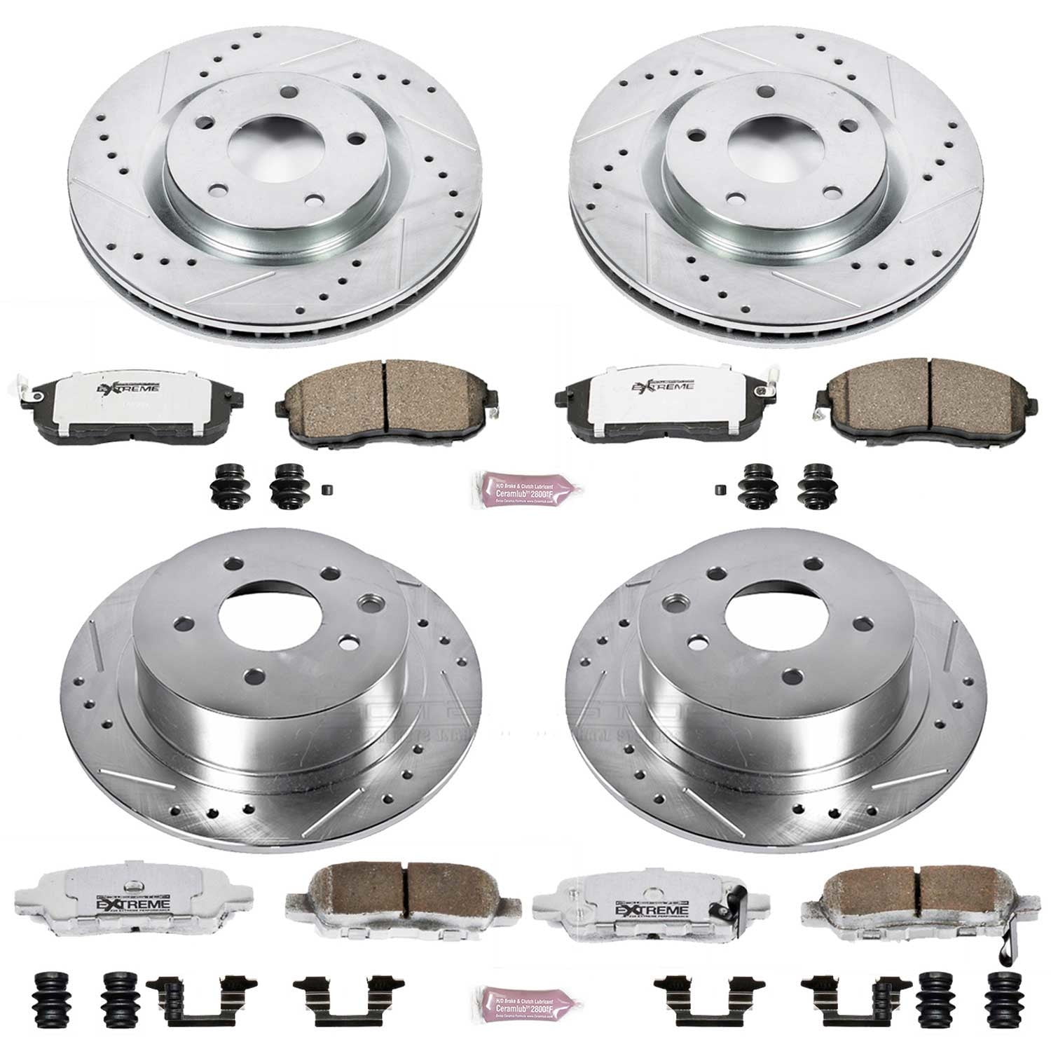 PowerStop Front and Rear Z26 Street Warrior Carbon-Fiber Ceramic Brake Pad and Drilled and Slotted Rotor Kit Fits: NISSAN Select Models K4475-26
