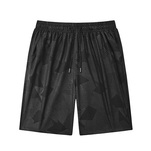 Pantalones Elásticos de Cintura de Hielo de Seda Suelta de Cinco Cuartos de Pantalones Cortos, Pantalones Deportivos Transpirables para Hombres con Bolsillos Laterales, Poliéster de Lavado a Máquina