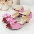 thumbnail image 2 of Zshosam High Heels for Kids Girls Sandals Low Heels Dress Pump Open Toe Heels with Bow Ankle Strap Girl School Party for Little Big Kid Size 1,(Pink Big Kids 1), 2 of 5