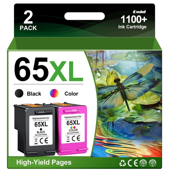 65XL Ink Cartridges Black/Color Combo Pack High Yield Replacement for HP Ink 65 65XL Work for HP DeskJet 3755 3772 3700 3722 3752 2600 2622 Envy 5055 5000 5070 5052 5014