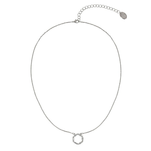 Time and Tru Adult Women's Silver Tone Baguette Crystal Metal Pendant Necklace